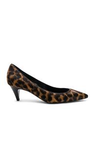 Saint Laurent Leopard Print Pony Hair Charlotte Kitten Heels In Brown