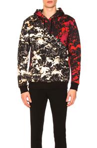 Balmain Marble Print Hoodie In Black,red,abstract