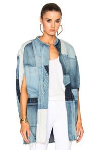 Saint Laurent Denim Patch Cape In Blue,geometric Print