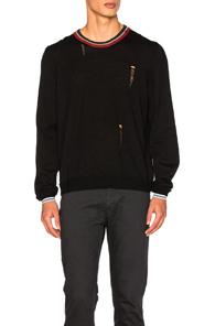 Lanvin Open Stitch & Stripe Detail Sweater In Black