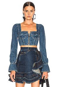 Self-portrait X Lee Denim Bustier Top In Denim Medium