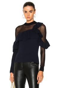 Self-portrait Asymmetric Frill Sweater In Black,blue