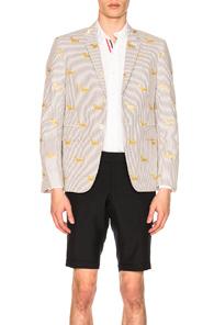 Thom Browne Classic Seersucker Blazer In Gray,stripes