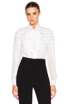 Oscar De La Renta Long Sleeve Tie Neck Blouse In White