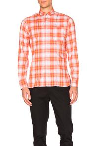 Lanvin Contrast Pocket Shirt In Orange,checkered & Plaid