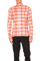 Lanvin Contrast Pocket Shirt In Orange,checkered & Plaid