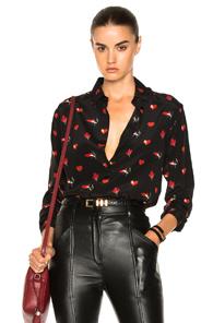 Saint Laurent Smoking Large Lip Print Shirt In Black