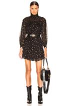 Frame Smocked Long Sleeve Dress In Black,metallic,polka Dots