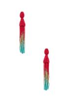 Oscar De La Renta Obre Long Beaded Tassel Earrings In Red,ombre & Tie Dy,metallics