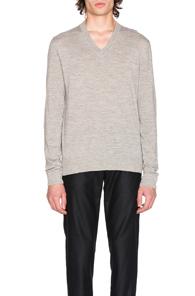 Maison Margiela Jersey V Neck Sweater With Elbow Patches In Gray