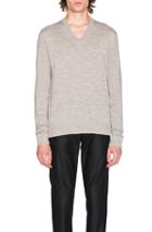 Maison Margiela Jersey V Neck Sweater With Elbow Patches In Gray
