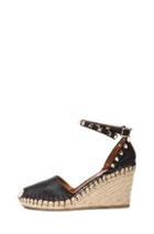 Valentino Rockstud Double Espadrille Leather Wedges In Black