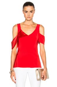 Prabal Gurung Crepe Back Satin Draped Shoulder Blouse In Red