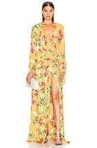 Patbo Zebrina Print Beaded Maxi Wrap Dress In Floral,tropical,yellow