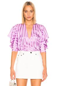 Michelle Mason Ruffle Sleeve Top In Purple,stripes