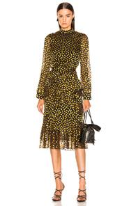 Saloni Isa Ruffle Dress In Black,polka Dots,yellow