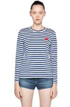 Comme Des Garcons Play Striped Cotton Red Heart Tee In Stripes,blue