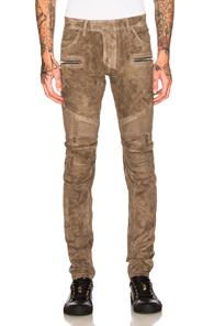 Balmain Suede Biker Pants In Brown