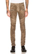 Balmain Suede Biker Pants In Brown