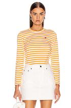 Comme Des Garcons Play Small Red Heart Striped Tee In Stripes,yellow,white