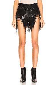 R13 Shredded Sequin Slouch Short In Black