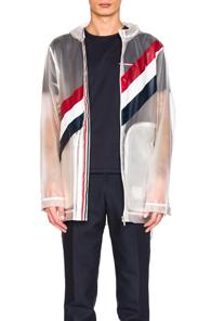 Thom Browne Diagonal Stripe Packable Rain Coat In White