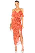 Veronica Beard Marilyn Cold Shoulder Ruffle Midi Dress In Red,floral