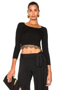 Alberta Ferretti Lace Trim Cropped Sweater In Black