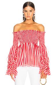 Caroline Constas Alessandra Top In Red,stripes