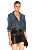 Saint Laurent Denim Shirt With Patch In Blue