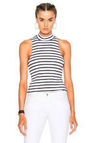 Frame Denim Mock Neck Tank In Blue,white,stripes