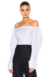 Jacquemus Off The Shoulder Top In Blue,stripes,white