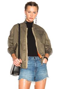 Alexander Wang Net Boyfriend Bomber Jacket In Green
