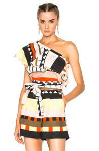 Apiece Apart Zahar One Sleeve Top In Blue,geometric Print,red,yellow