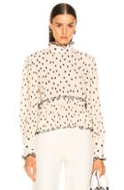 Ganni Pleated Georgette Top In Neutral,polka Dots