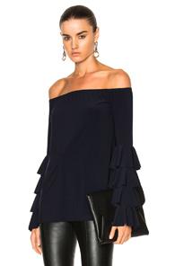 Norma Kamali Ruffle Off Shoulder Top In Blue