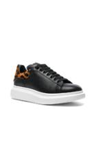Alexander Mcqueen Leather Platform Sneakers With Calf Hair In Black