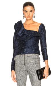 Self-portrait Floral Fil Coupe Ruffle Top In Blue,floral
