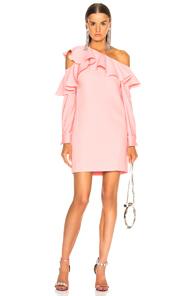 Oscar De La Renta One Shoulder Ruffle Trim Mini Dress In Pink