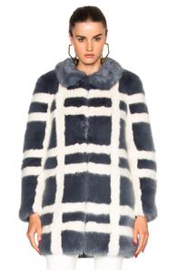 Shrimps Edith Faux Fur Coat In Blue,checkered & Plaid