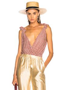 Nanushka Paloma Bodysuit In Red,stripes