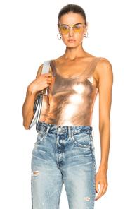 Sprwmn For Fwrd Leather Bodysuit In Rose Gold