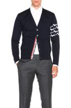 Thom Browne Hector Embroidery Cardigan In Blue