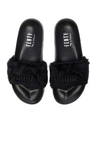 Fenty By Puma Leadcat Faux Fur Slide Sandals In Black