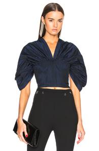 Jonathan Simkhai For Fwrd Ruched Taffeta Off Shoulder Wrap Top In Black