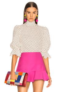 Valentino Blouson Polka Dot Blouse In Abstract,neutrals