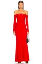 Alexander Mcqueen Lace Trim Off Shoulder Gown In Red