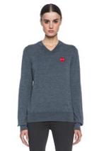 Comme Des Garcons Play Wool Jersey Intarsia Red Emblem Sweater In Gray