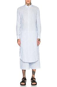 Baja East Cotton Stripe Long Shirt In Blue,stripes