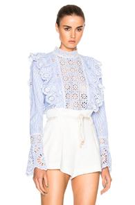 Sea Exploded Eyelet Top In Blue,stripes